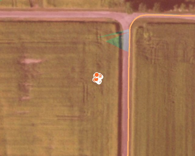 One survey event zoomed in: deer detections projected onto the map along the route